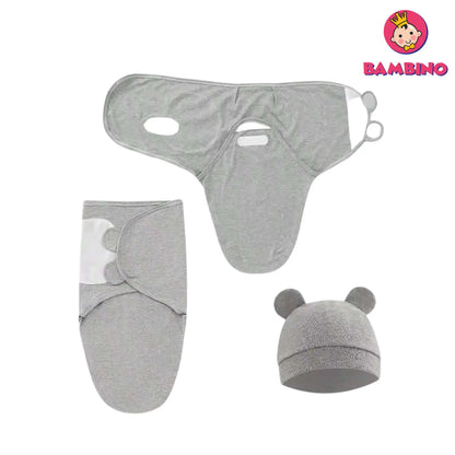 Ensemble Couverture D'emmaillotage & Bonnet pour Bébé Nouveau-né ( Gris )