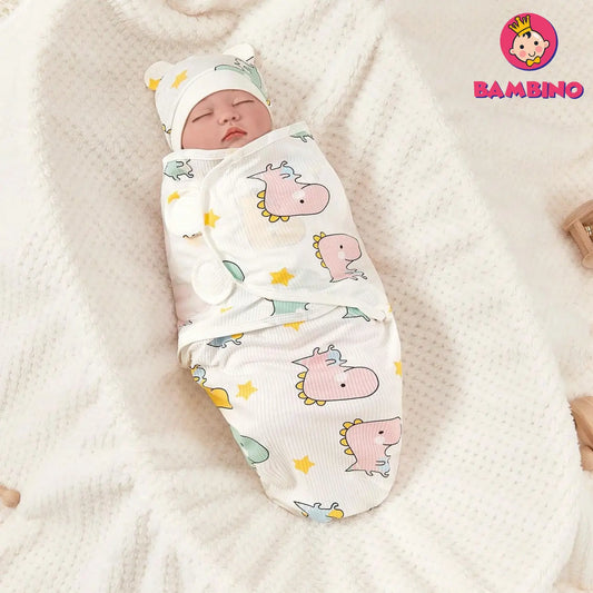 Ensemble Couverture D'emmaillotage & Bonnet pour Bébé Nouveau-né ( Dinosaure multicolore )