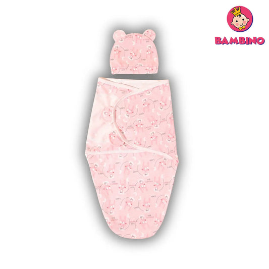 Ensemble Couverture D'emmaillotage & Bonnet pour Bébé Nouveau-né ( Anime Rose )